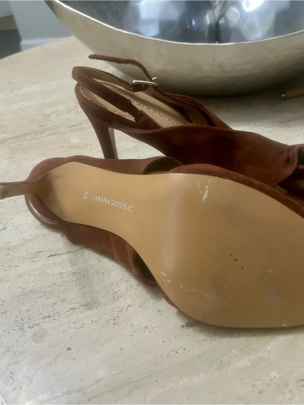 Brown Suede Knot Slingback Heels